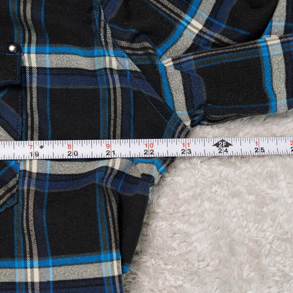 Kuhl Blue Black Plaid Long Sleeve Pearl Snap Button Western Shirt Mens Size L - Picture 5 of 16